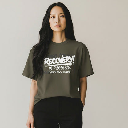 Sober T Shirt | Women's Recovery Is Possible Tee with Personalized Sobriety Date