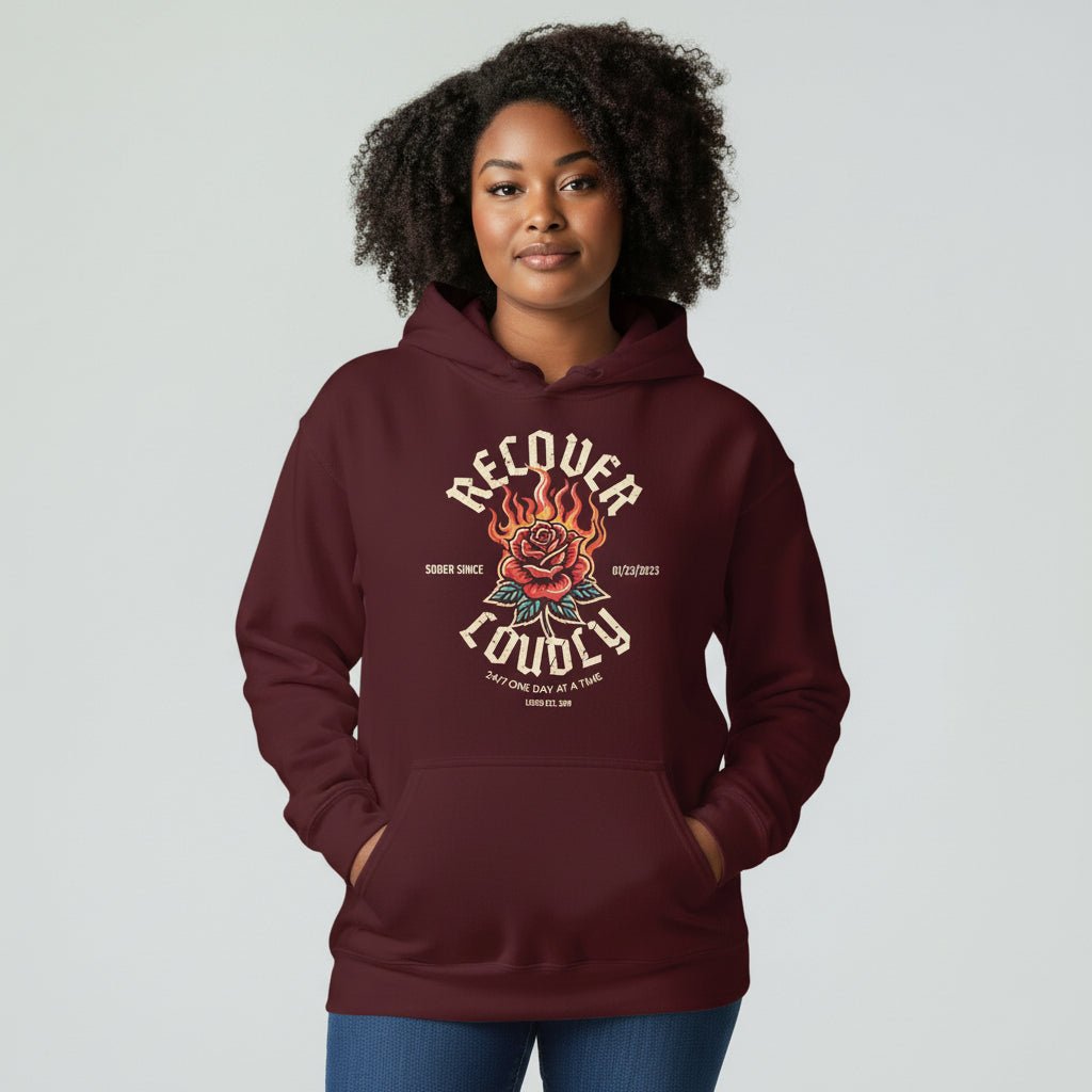 Recovery Hoodie | Recover Loudly Women’s Custom Sobriety Date