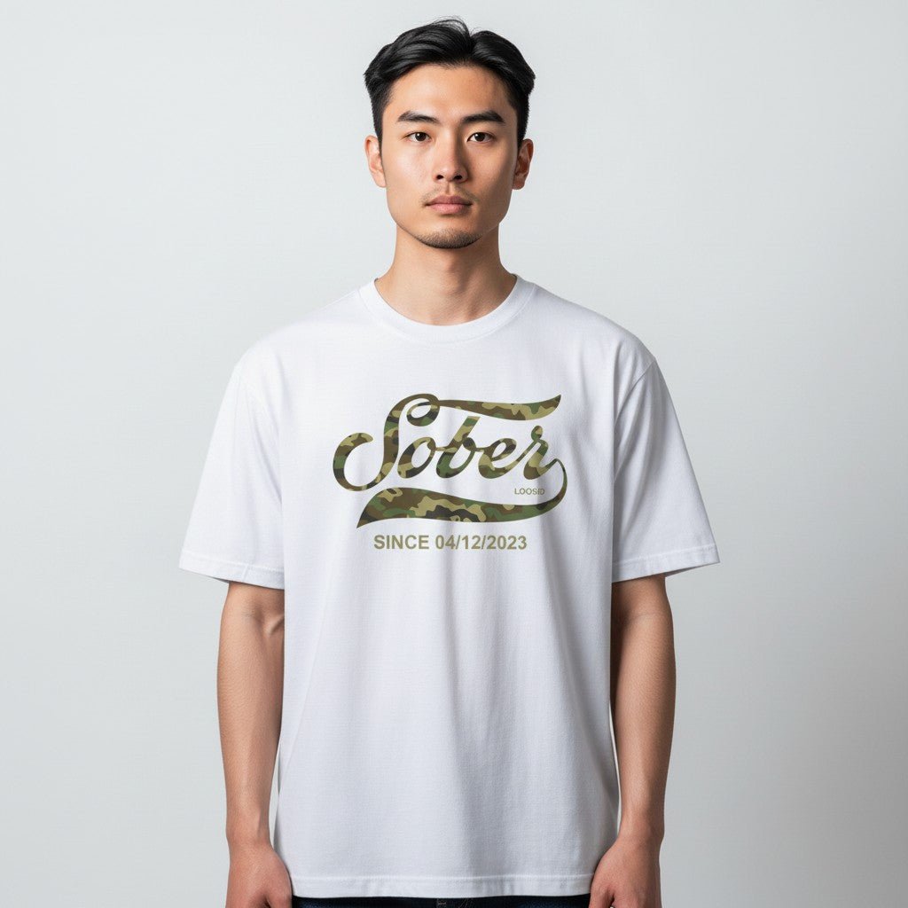 Sober T Shirt | Sober Since Camo Tee with Personalized Date