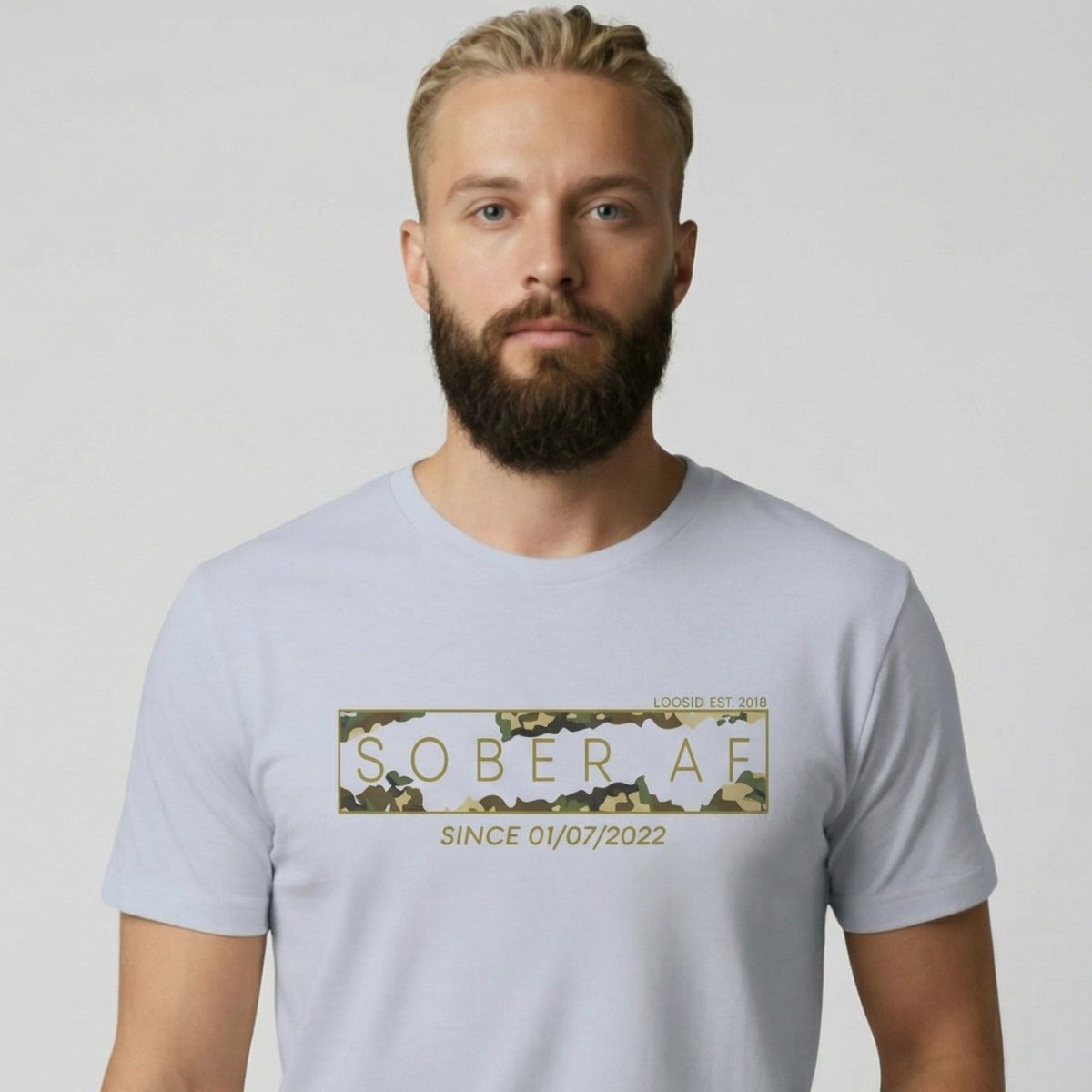 Sober T Shirt | Men’s Sober AF Camo Tee with Personalized Date