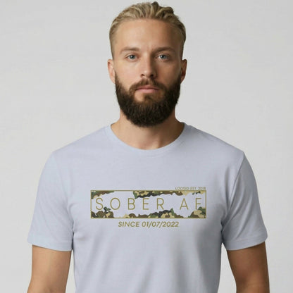 Sober T Shirt | Men’s Sober AF Camo Tee with Personalized Date