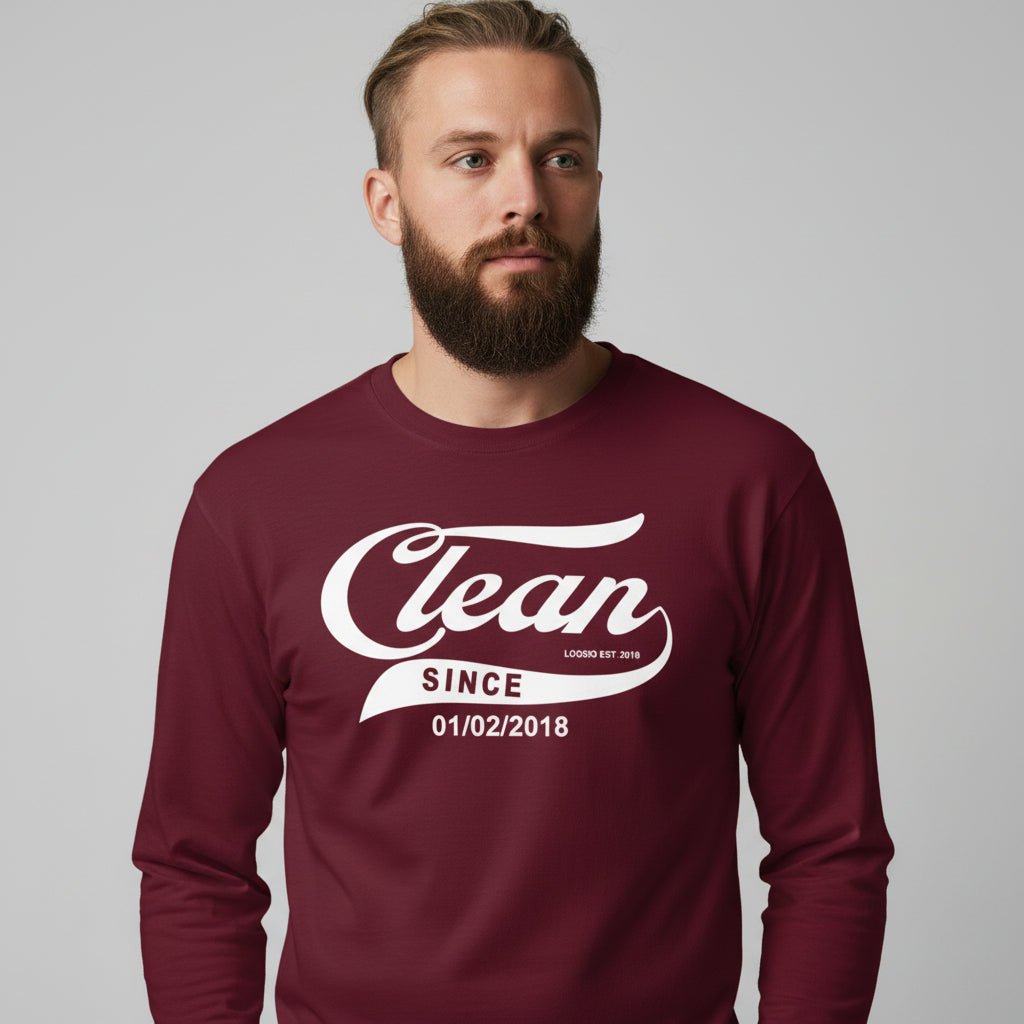 Men's Clean & Sober Long Sleeve T-shirt with Custom Sobriety Date