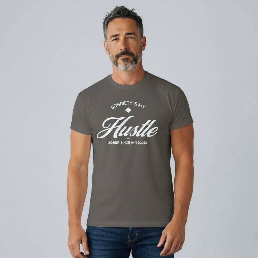Hustle Men's Relaxed T-Shirt w/Personalize Sober Date