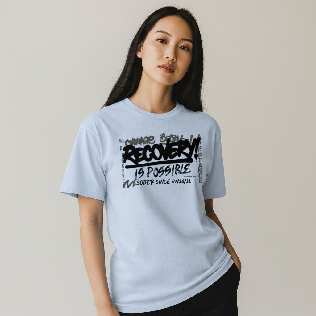 Sober T Shirt | Women's Recovery Is Possible Tee with Personalized Sobriety Date