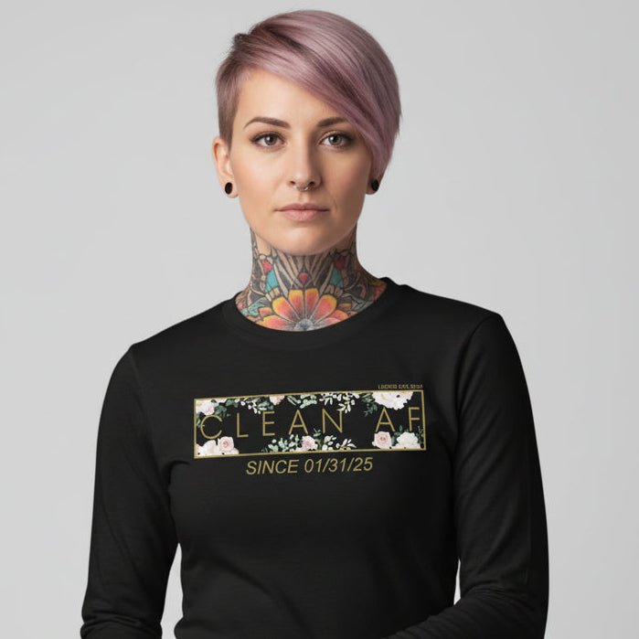 Clean AF Flower Long Sleeve Sober T Shirt lifestyle view (view 5)
