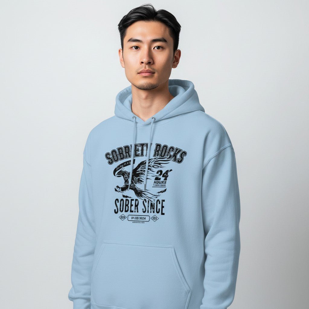Sobriety Rocks | Men's Sober Since Hoodie with Custom Sobriety Date
