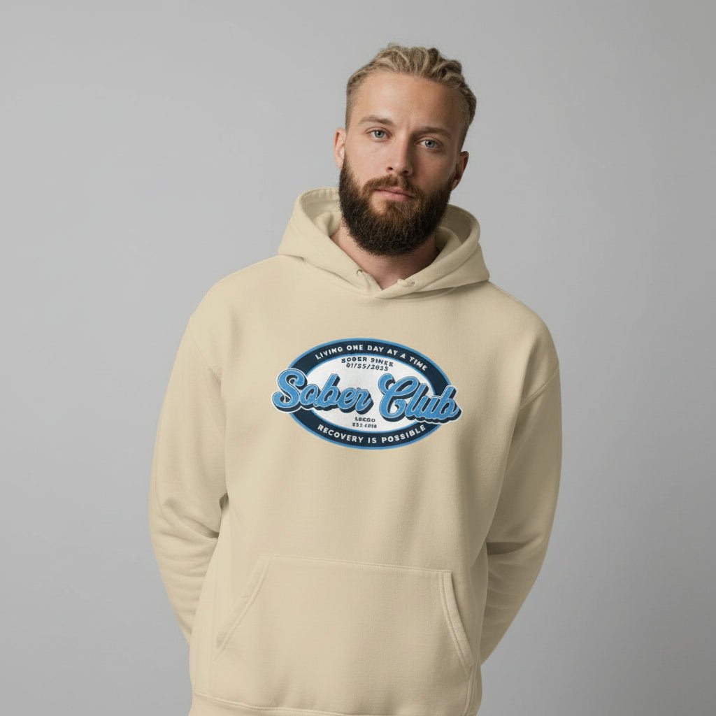 Sober Club Badge Unisex Hoodie with Custom Sobriety Date