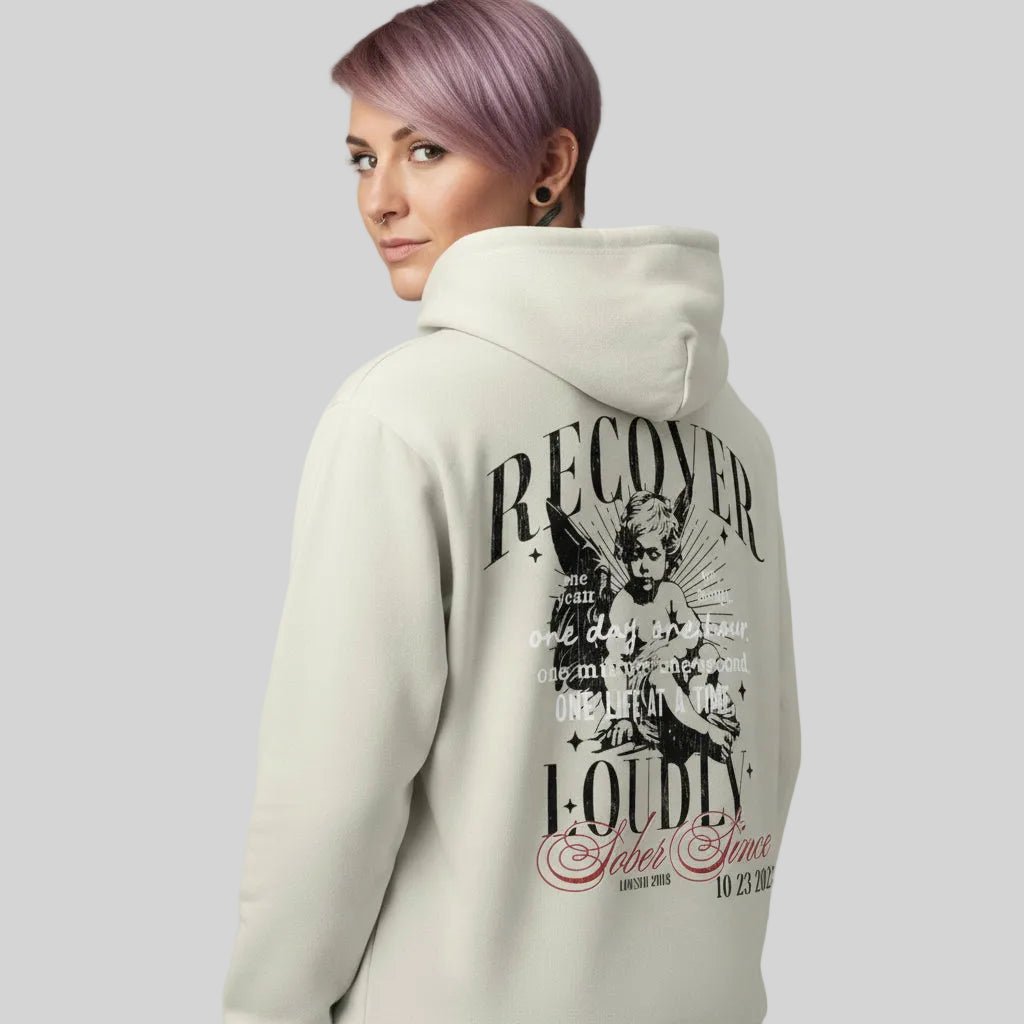 Cream Recover Loudly | Front & Back Print Sober Hoodie Limited Edition