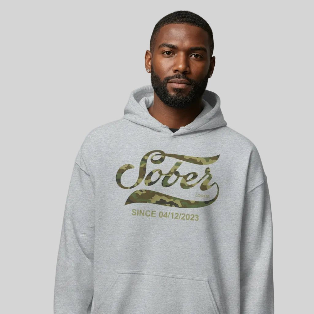 Recovery Hoodie | Sober Since Camo Hoodie with Personalized Date