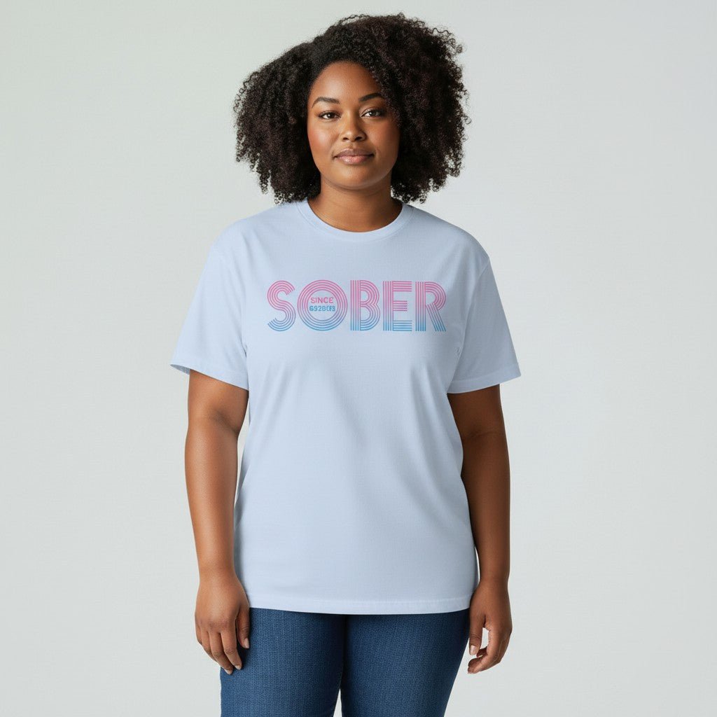 Women's Retro Sober Since T-Shirt w/ Personalized Sobriety Date