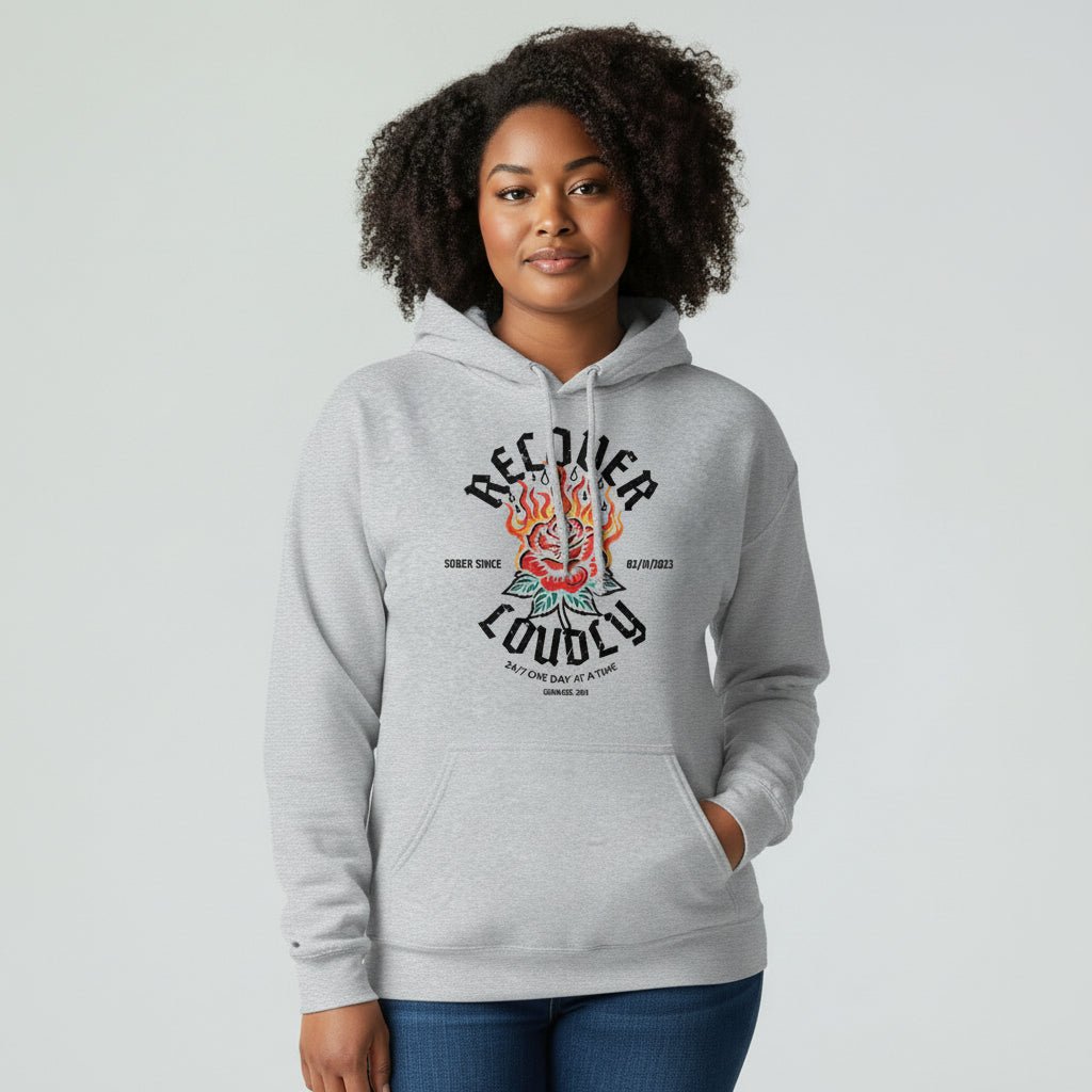 Recovery Hoodie | Recover Loudly Women’s Custom Sobriety Date