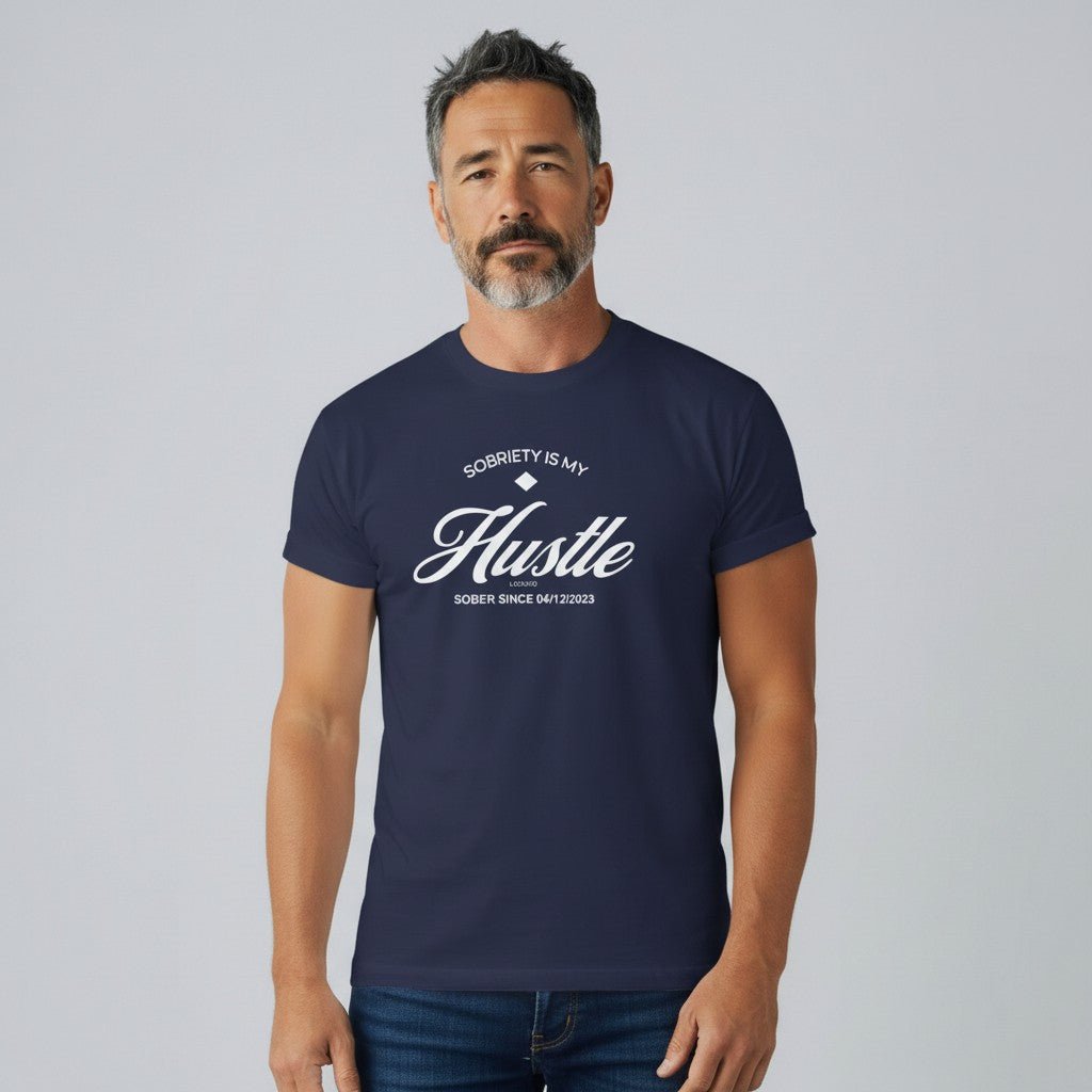 Hustle Men's Relaxed T-Shirt w/Personalize Sober Date