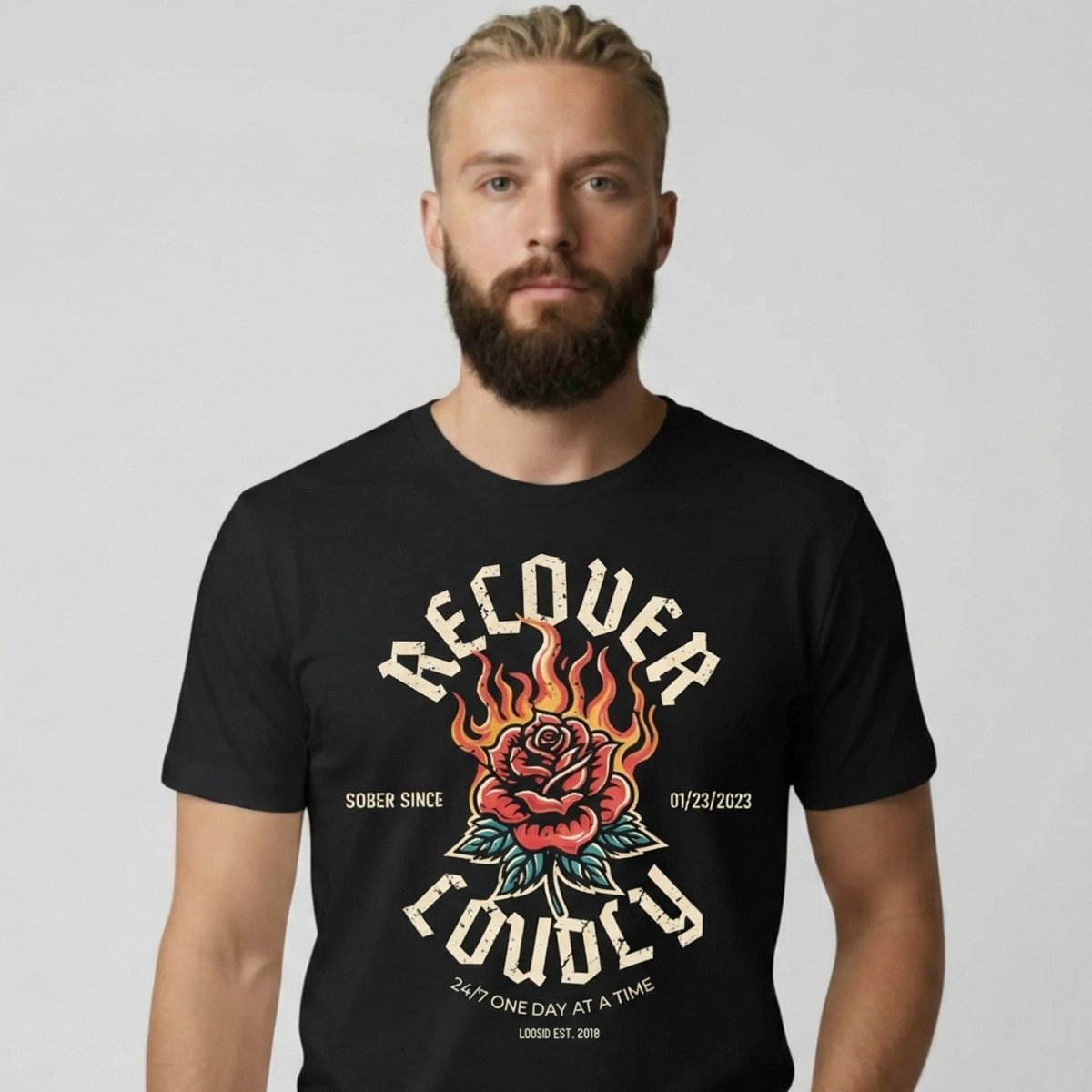 Recover Loudly T-shirt with Custom Sobriety Date