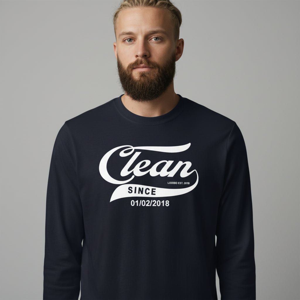 Men's Clean & Sober Long Sleeve T-shirt with Custom Sobriety Date