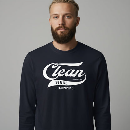 Men's Clean & Sober Long Sleeve T-shirt with Custom Sobriety Date
