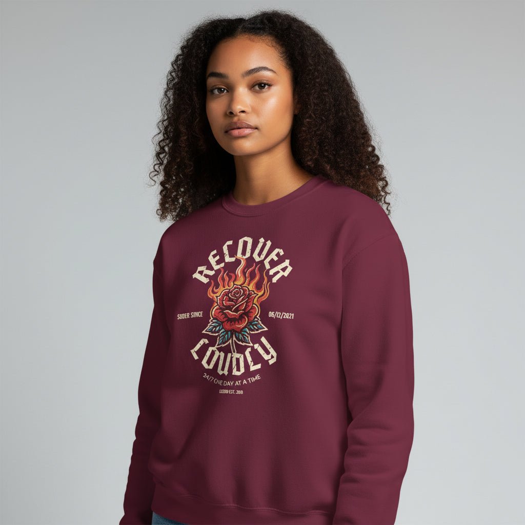 Recover Loudly Sweatshirt with Custom Sobriety Date