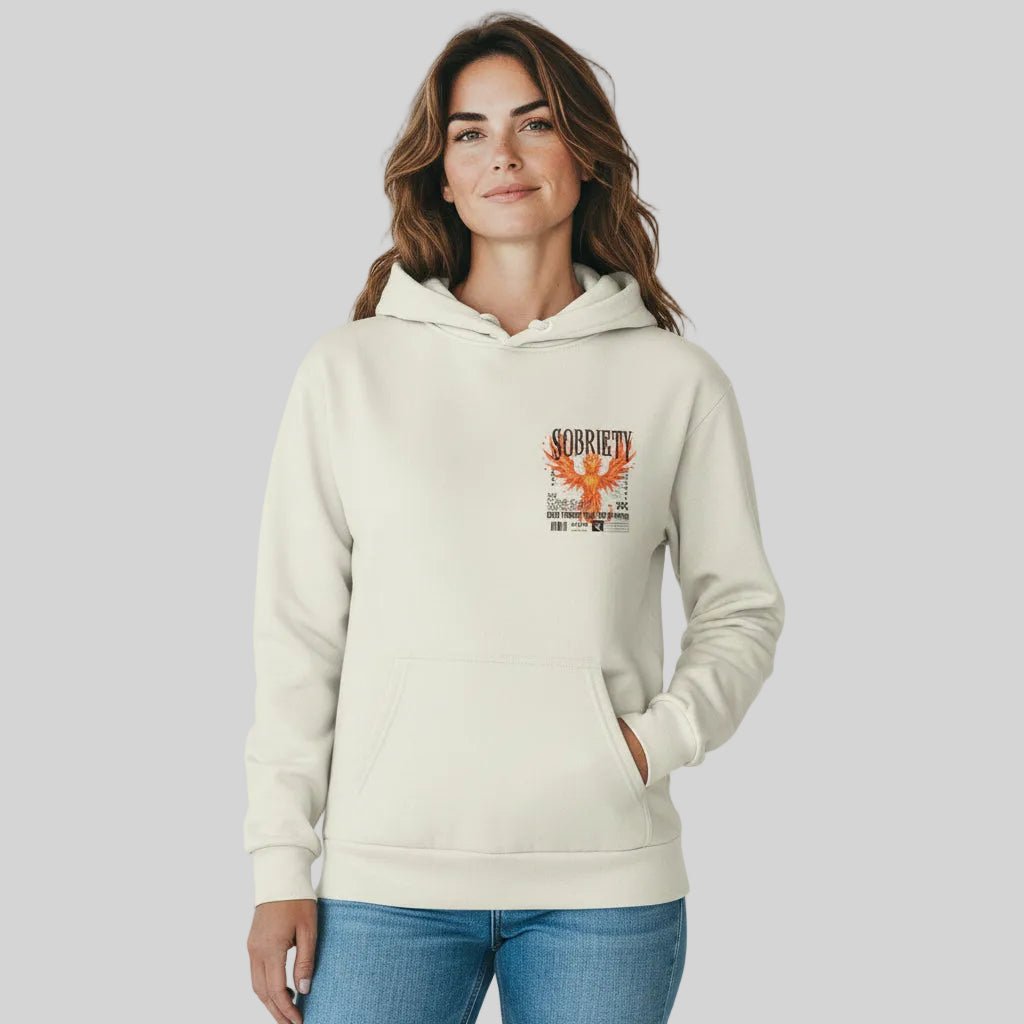 Cream Phoenix Reborn | Front & Back Print Sober Hoodie Limited Edition