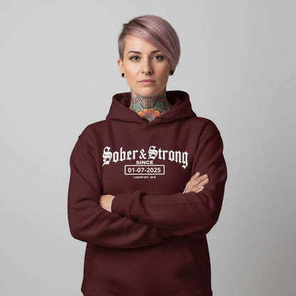 Recovery Hoodie | Women’s Old School Sober & Strong Hoodie with Custom Date