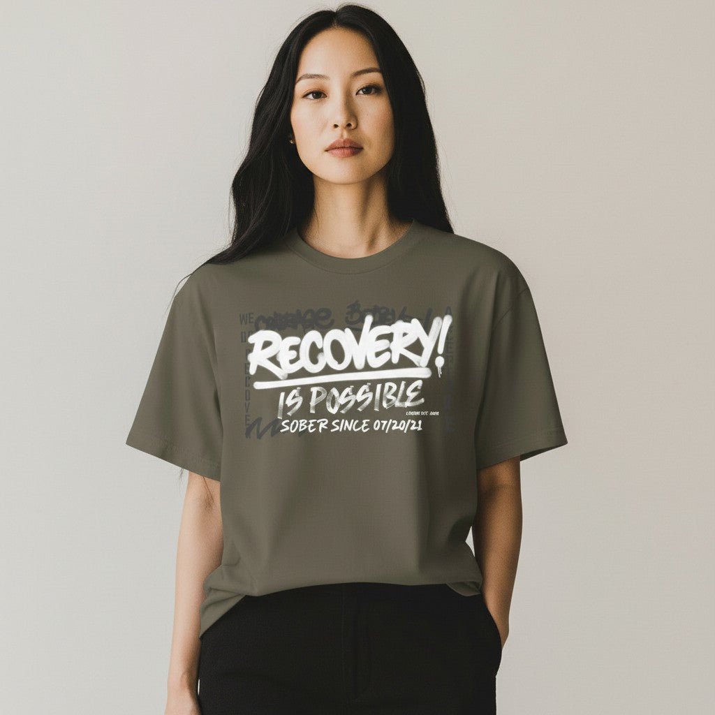 Sober T Shirt | Women's Recovery Is Possible Tee with Personalized Sobriety Date