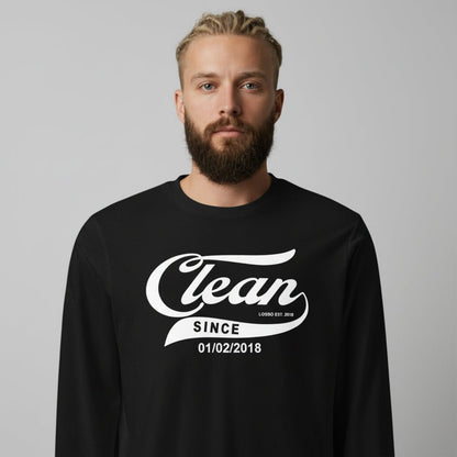 Men's Clean & Sober Long Sleeve T-shirt with Custom Sobriety Date