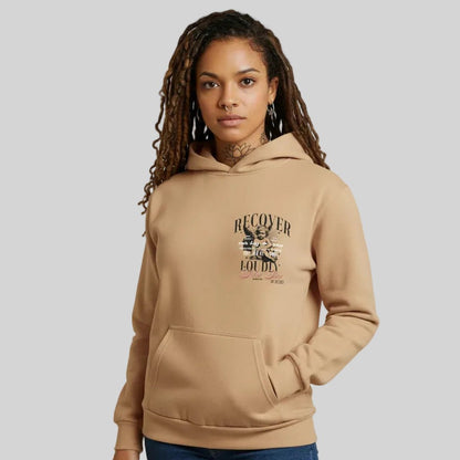 Tan Recover Loudly | Front & Back Print Sober Hoodie Limited Edition