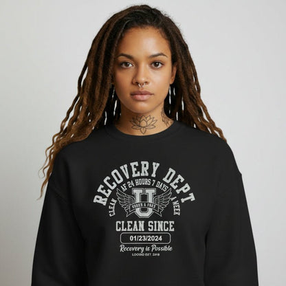 Clean Since Collegiate Recovery Hoodie flat lay styled image (view 3)