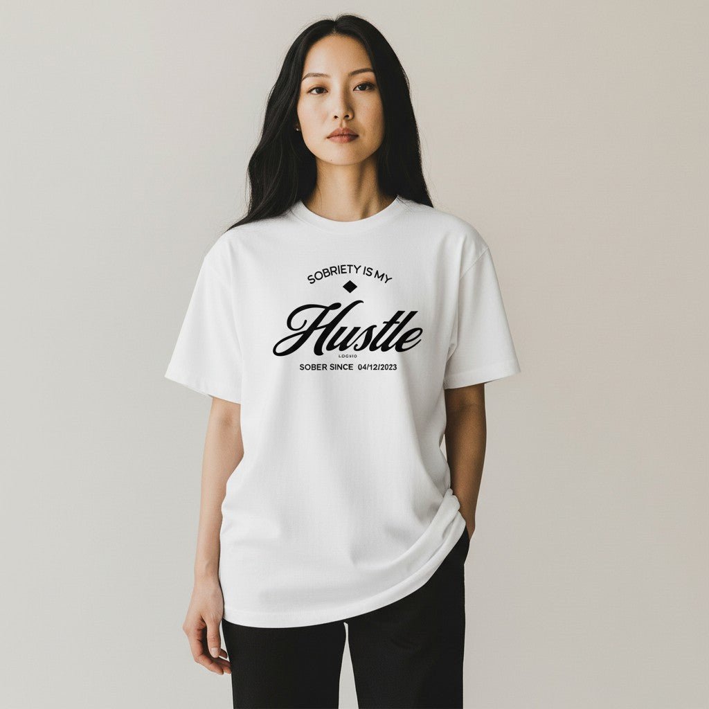 Sober   T   Shirt   |   Women’s   Old   School   Tee   with   Personalized   Sobriety   Date