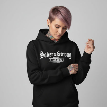 Recovery Hoodie | Women’s Old School Sober & Strong Hoodie with Custom Date