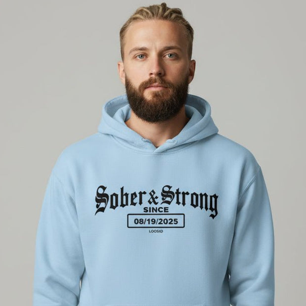 Recovery Hoodie | Men's Sober & Strong Old School with Custom Date
