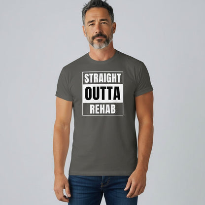 Straight Outta Rehab Sober T Shirt flat lay styled image (view 13)