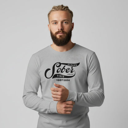 Men's Sober Since Long Sleeve T-shirt w/ Custom Sobriety Date