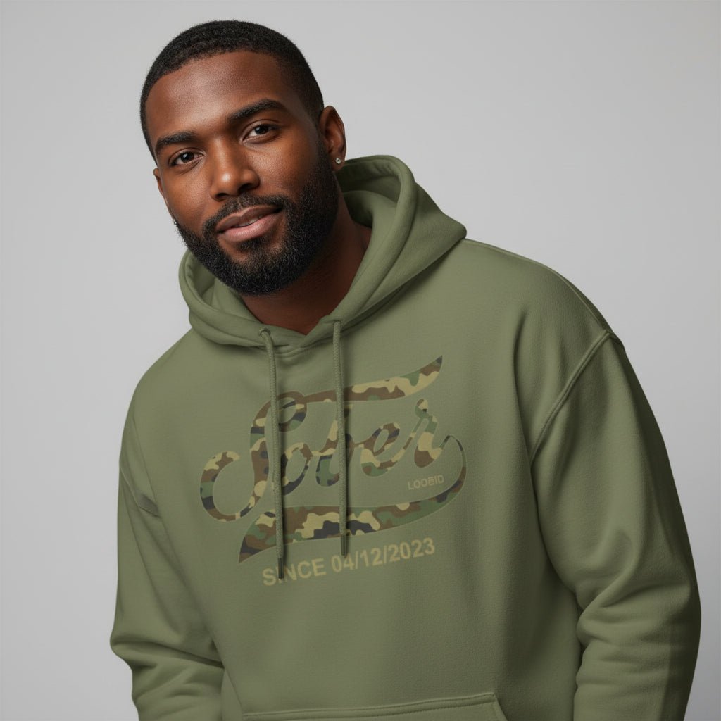 Recovery Hoodie | Sober Since Camo Hoodie with Personalized Date