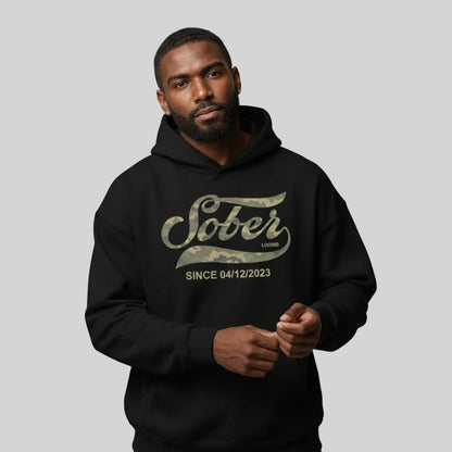 Recovery Hoodie | Sober Since Camo Hoodie with Personalized Date