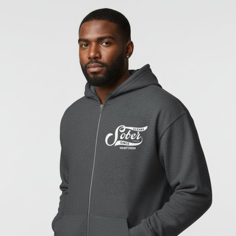 Recovery Zip Hoodie | Sober Since Unisex Hoodie with Custom Sobriety Date