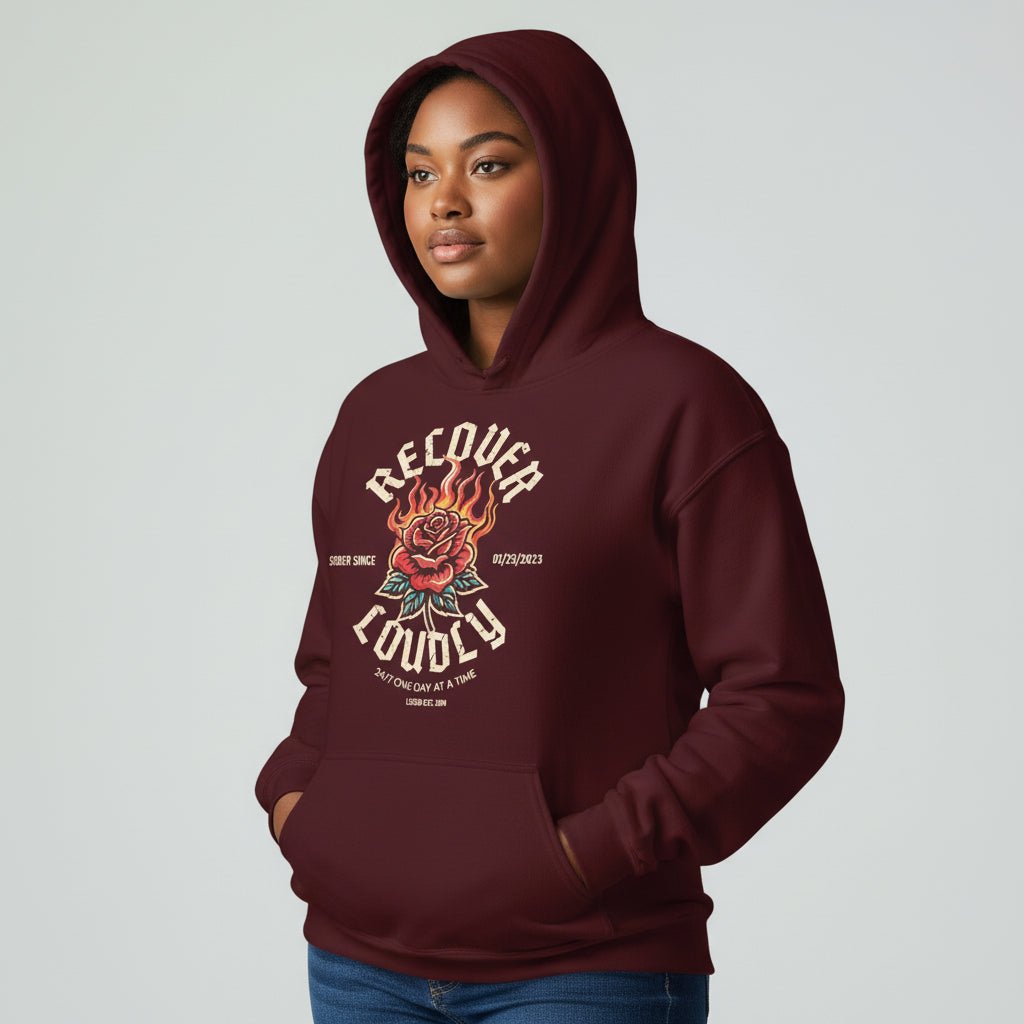 Recovery Hoodie | Recover Loudly Women’s Custom Sobriety Date