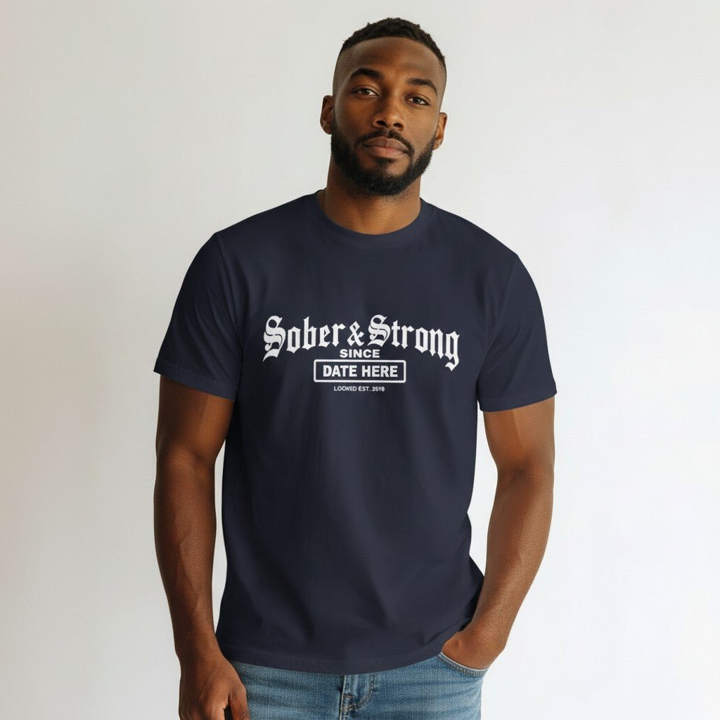Sober T Shirt | Men’s Old School Tee with Personalized Sobriety Date