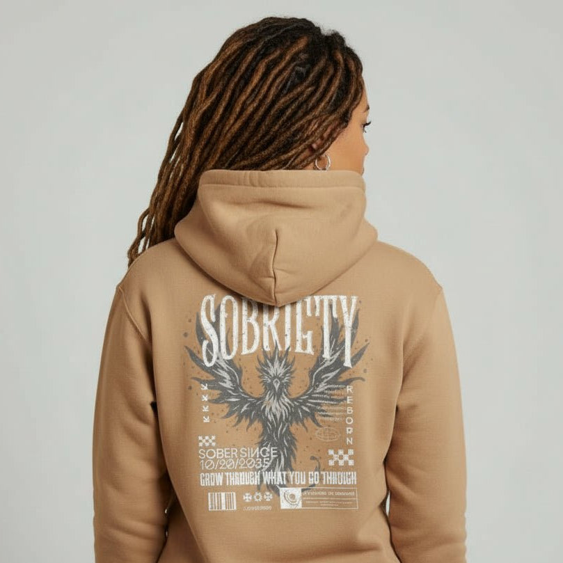 Tan Phoenix Reborn | Front & Back Print Sober Hoodie Limited Edition