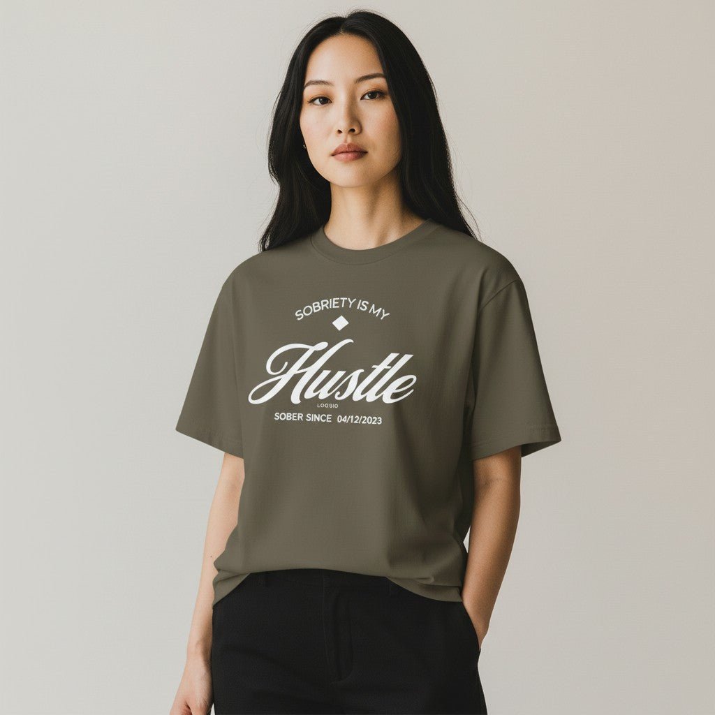Sober   T   Shirt   |   Women’s   Old   School   Tee   with   Personalized   Sobriety   Date