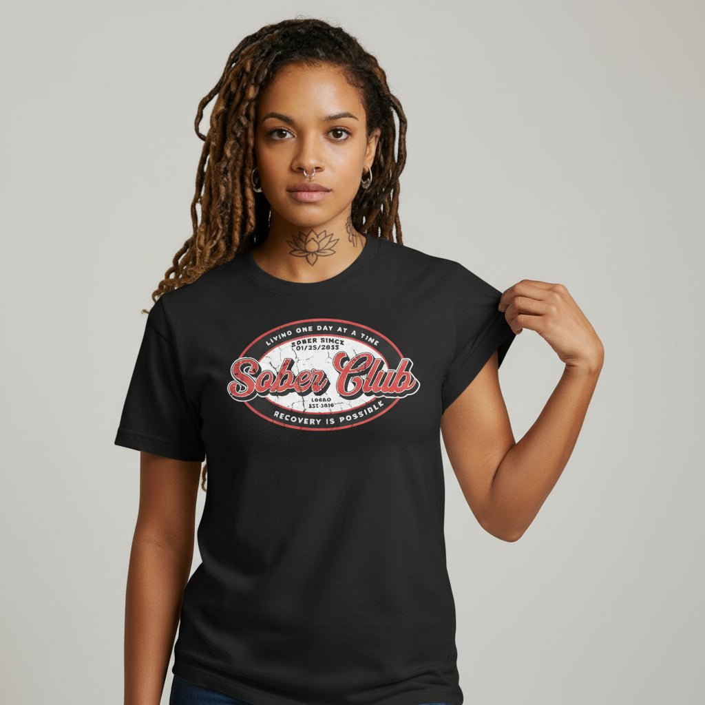 Sober Club Badge Sober T Shirt fit detail (view 19)