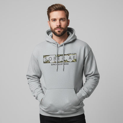 Recovery Hoodie | Men's Sober AF Camo Hoodie with Custom Sober Date