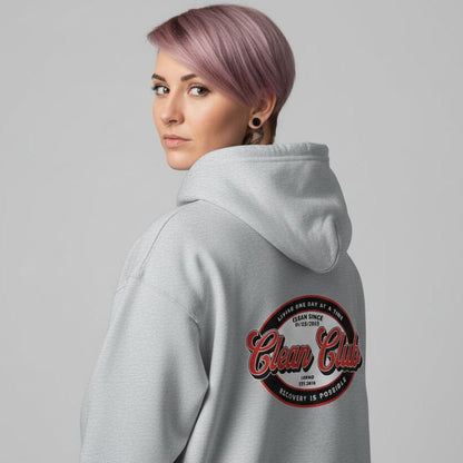 Clean Club Badge Left Chest Print Unisex Zip Recovery Hoodie graphic detail (view 14)
