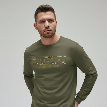 Men's Sober AF Camo Long Sleeve T-shirt with Custom Sobriety Date