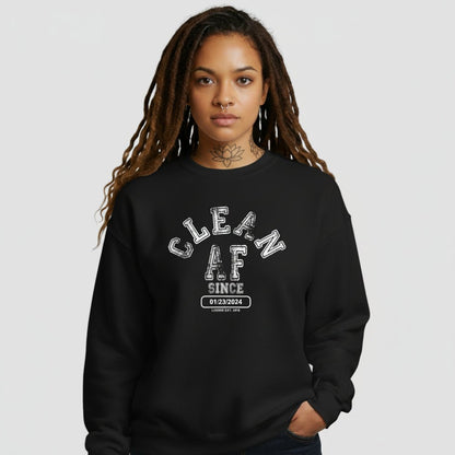 Clean AF Since Sobriety Recovery Hoodie lifestyle view (view 5)
