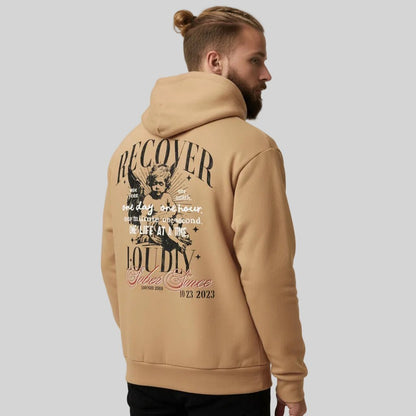Tan Recover Loudly | Front & Back Print Sober Hoodie Limited Edition
