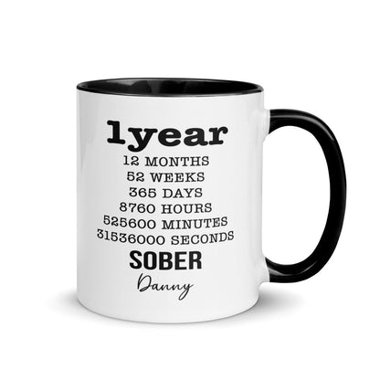 Soberversary Year Mug with Color Inside Sober Coffee Mug close-up view (view 2)