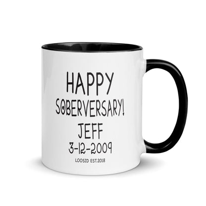 Loosid Happy Soberversary Mug with Color Inside Sober Coffee Mug featuring the design