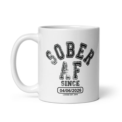 Sober AF White Sober Coffee Mug flat lay styled image (view 3)