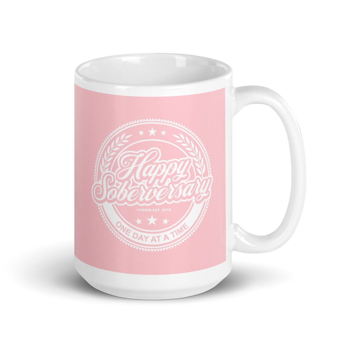 Pink Happy Soberversary Sober Coffee Mug graphic detail (view 4)