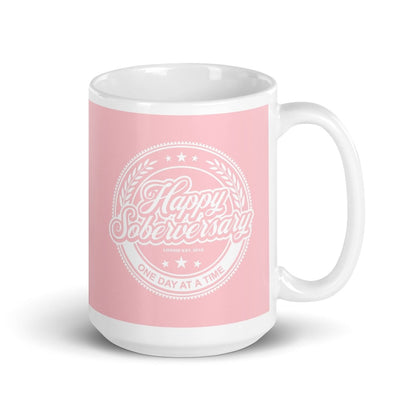 Pink Happy Soberversary Sober Coffee Mug graphic detail (view 4)