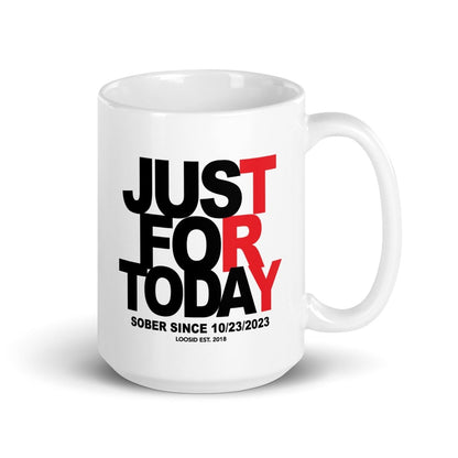 Just For Today Sober Coffee Mug flat lay styled image (view 3)